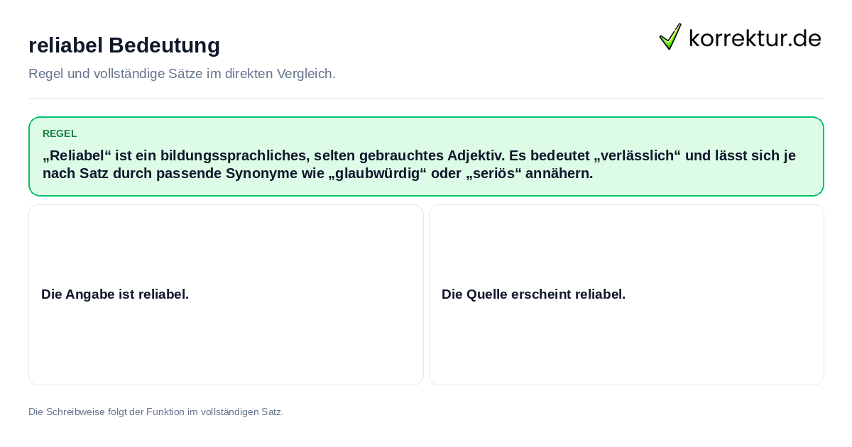 Konkrete Regel und vollständige Beispielsätze zu reliabel Bedeutung