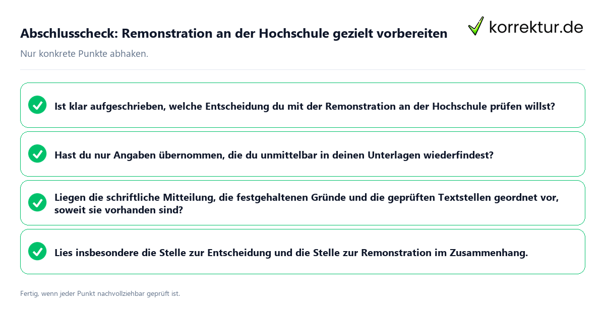 Abschlusscheck: Remonstration an der Hochschule gezielt vorbereiten Konkreter Abschlusscheck zu Remonstration an der Hochschule gezielt vorbereiten