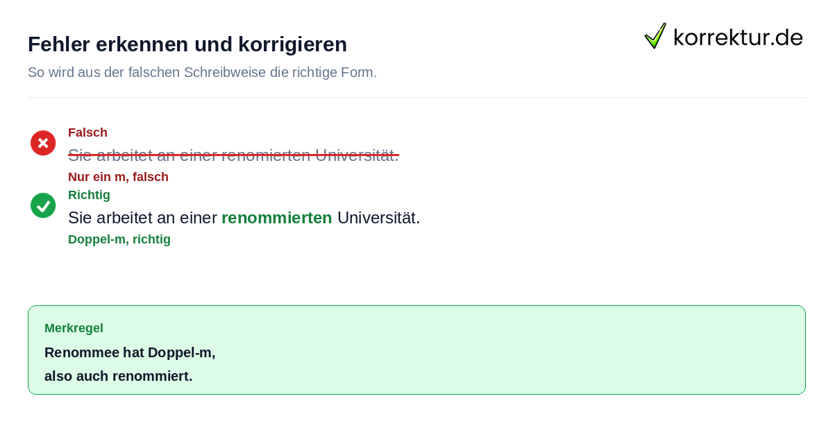 Fehler erkennen und korrigieren Beispielsatz renommiert richtig schreiben korrigiert