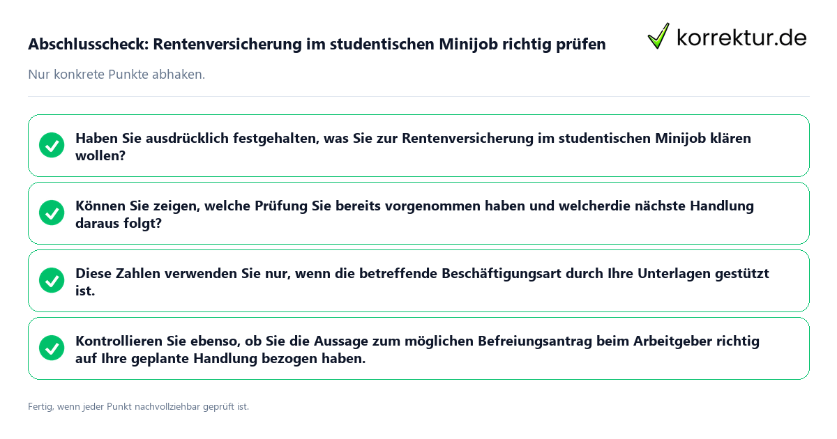 Abschlusscheck: Rentenversicherung im studentischen Minijob richtig prüfen Konkreter Abschlusscheck zu Rentenversicherung im studentischen Minijob richtig prüfen