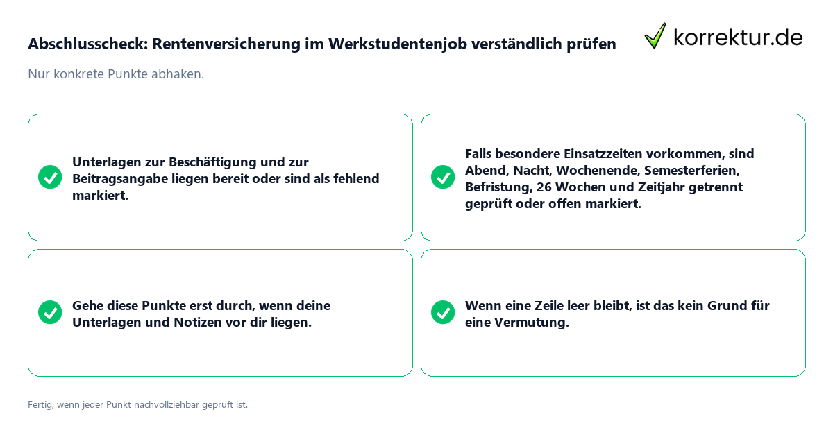 Abschlusscheck: Rentenversicherung im Werkstudentenjob verständlich prüfen Konkreter Abschlusscheck zu Rentenversicherung im Werkstudentenjob verständlich prüfen
