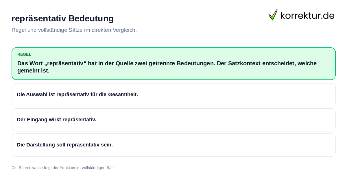 Konkrete Regel und vollständige Beispielsätze zu repräsentativ Bedeutung
