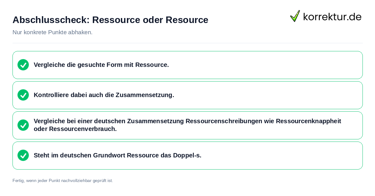 Konkreter Abschlusscheck zu Ressource oder Resource