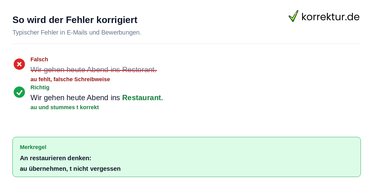 So wird der Fehler korrigiert Rotstift Korrektur Restorant zu Restaurant