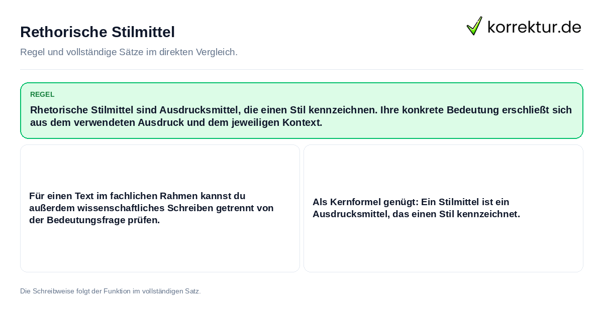 Konkrete Regel und vollständige Beispielsätze zu Rethorische Stilmittel