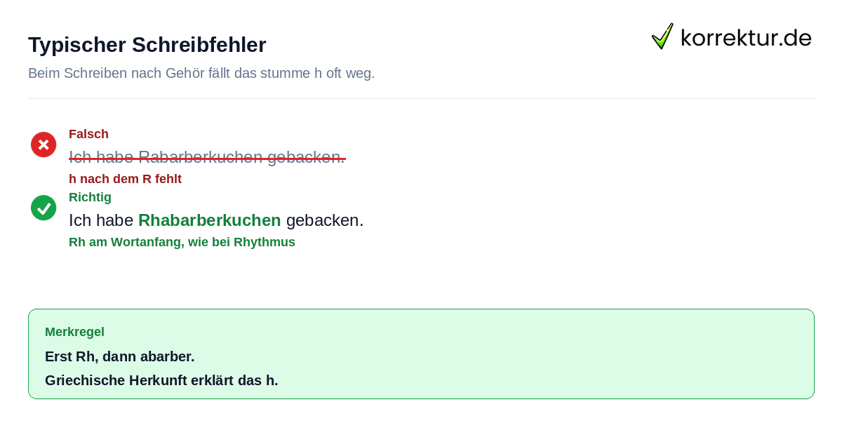 Häufiger Fehler Rabarber statt Rhabarber korrigiert