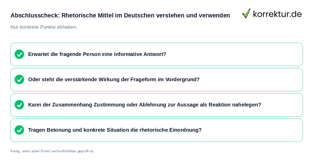 Konkreter Abschlusscheck zu Rhetorische Mittel im Deutschen verstehen und verwenden