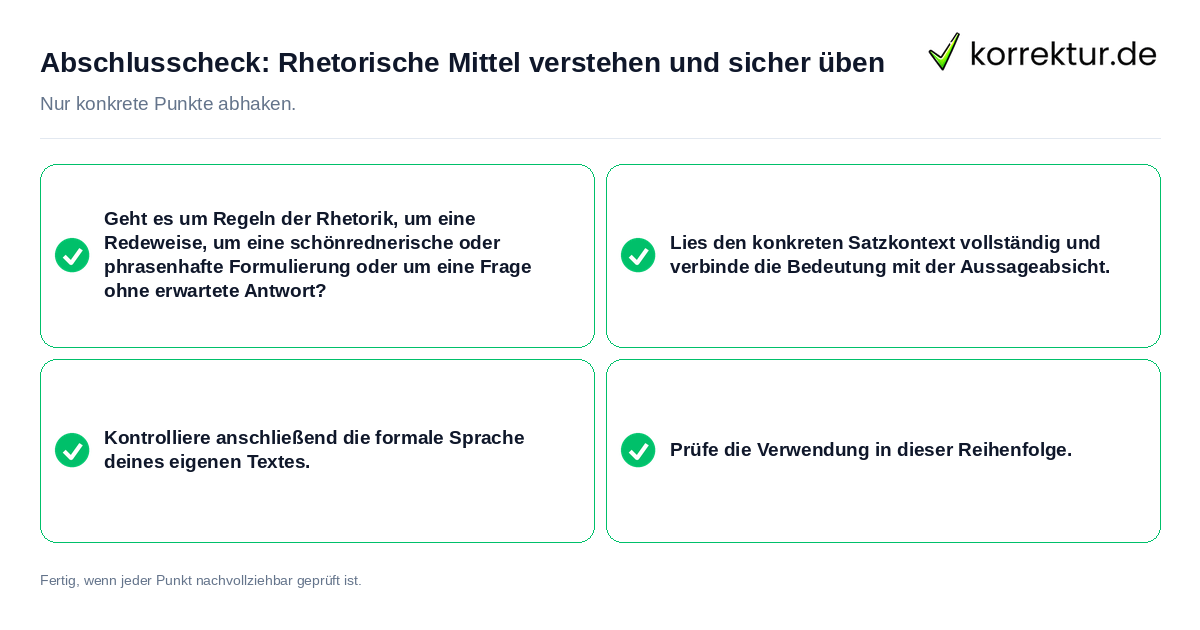 Konkreter Abschlusscheck zu Rhetorische Mittel verstehen und sicher üben