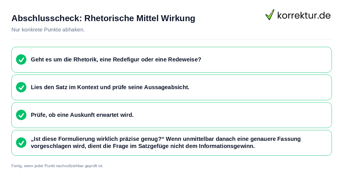 Konkreter Abschlusscheck zu Rhetorische Mittel Wirkung