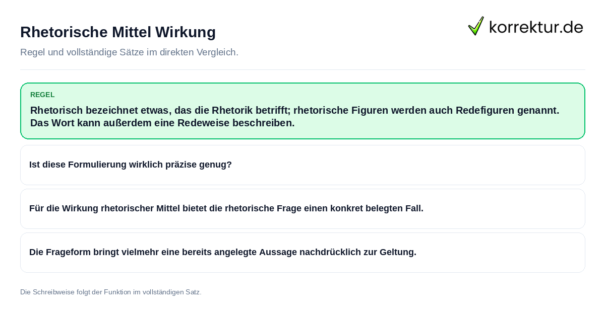 Konkrete Regel und vollständige Beispielsätze zu Rhetorische Mittel Wirkung