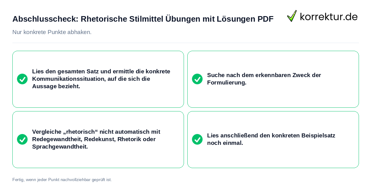 Konkreter Abschlusscheck zu Rhetorische Stilmittel Übungen mit Lösungen PDF