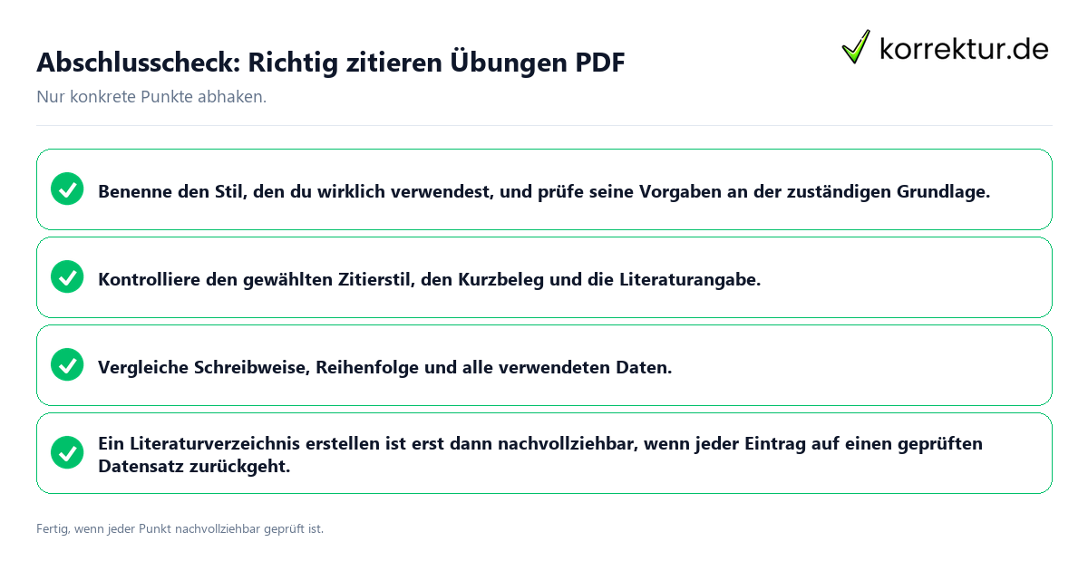 Abschlusscheck: Richtig zitieren Übungen PDF Konkreter Abschlusscheck zu Richtig zitieren Übungen PDF