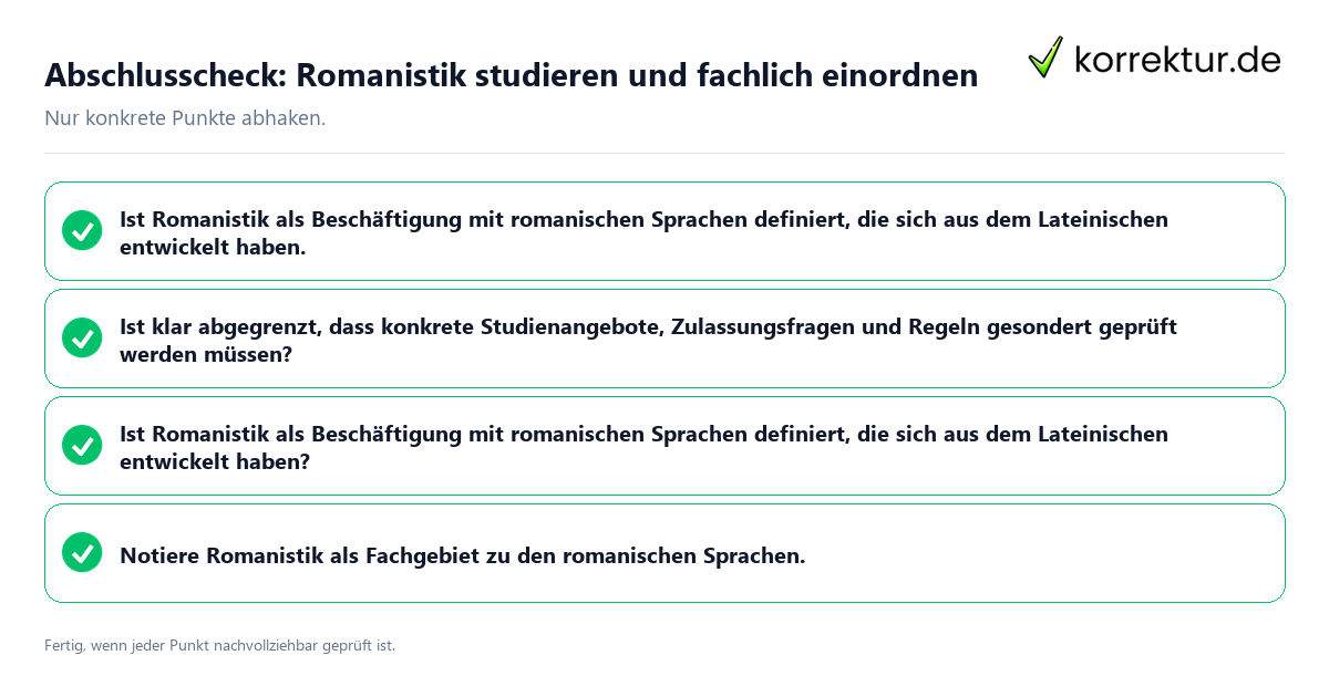 Konkreter Abschlusscheck zu Romanistik studieren und fachlich einordnen