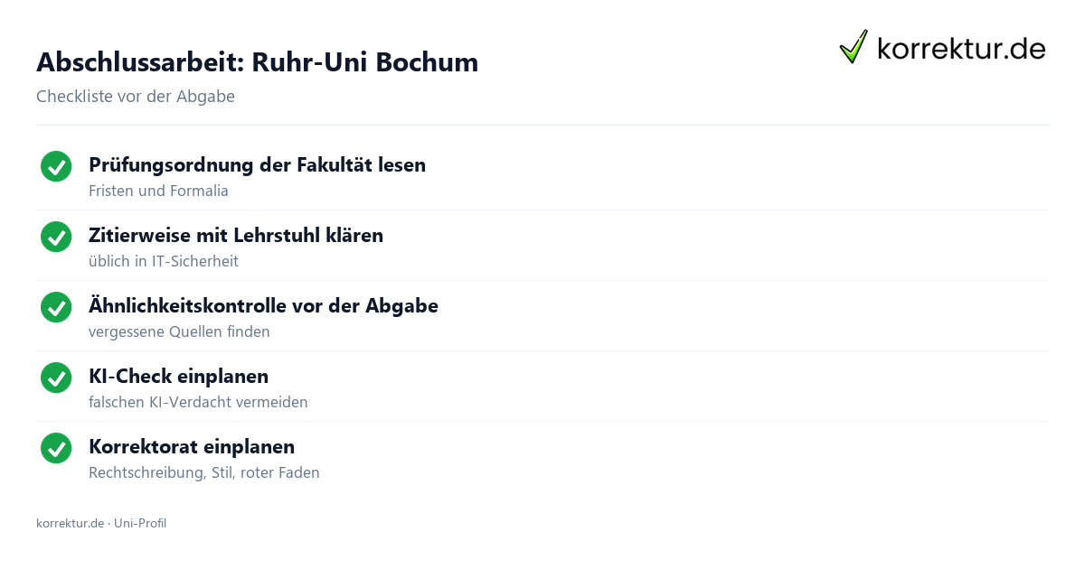 Abschlussarbeit Ruhr-Uni Bochum: Formalia, Fristen und Ähnlichkeitskontrolle als Checkliste
