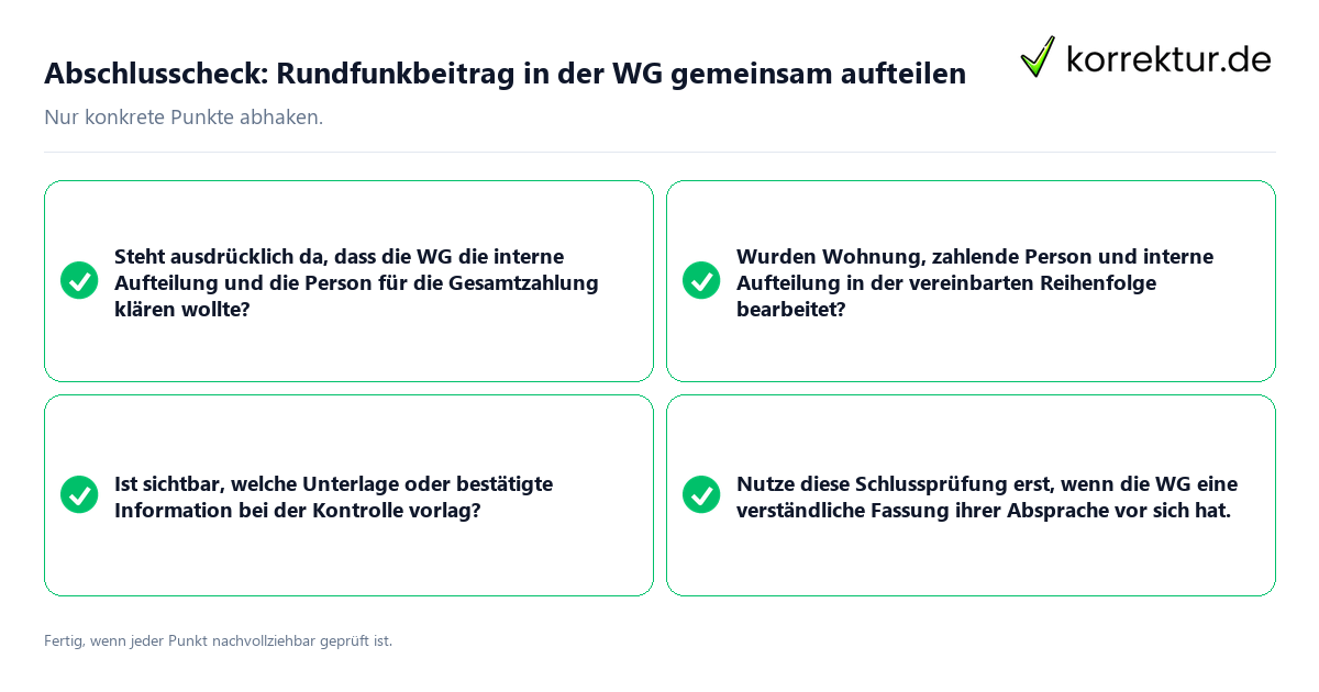 Abschlusscheck: Rundfunkbeitrag in der WG gemeinsam aufteilen Konkreter Abschlusscheck zu Rundfunkbeitrag in der WG gemeinsam aufteilen