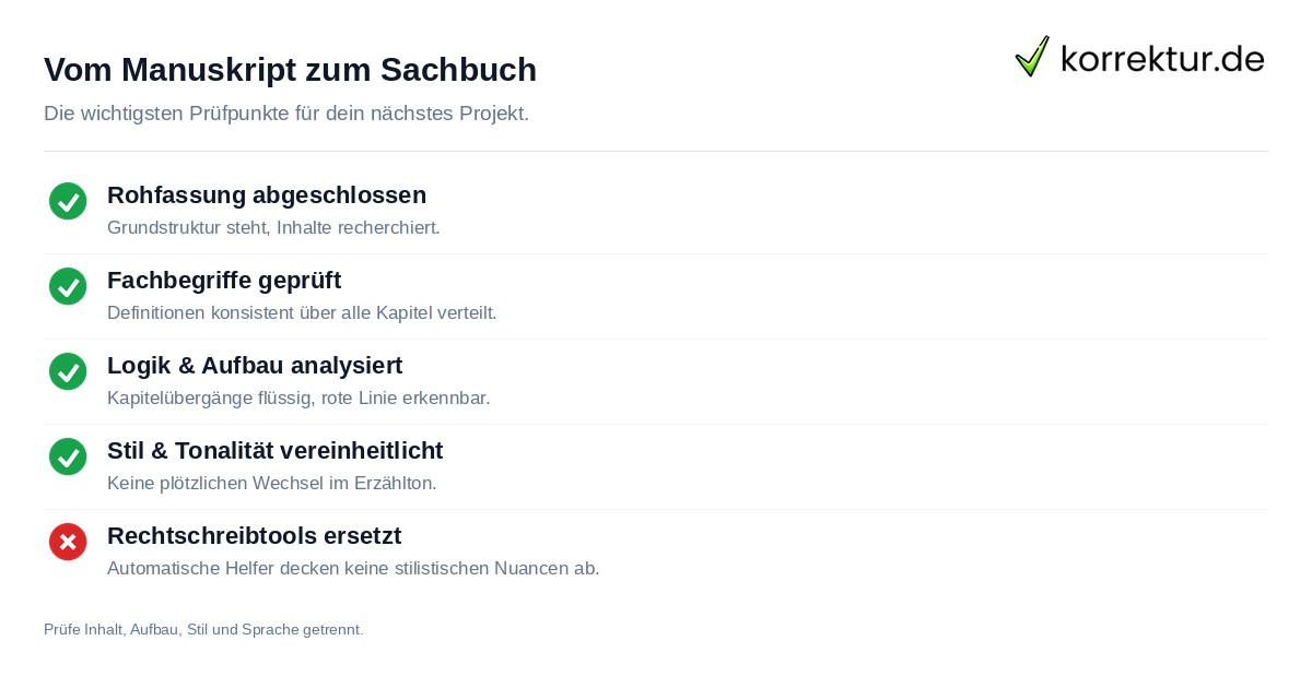 Vom Manuskript zum Sachbuch Checkliste für das professionelle Lektorat deines Sachbuchs
