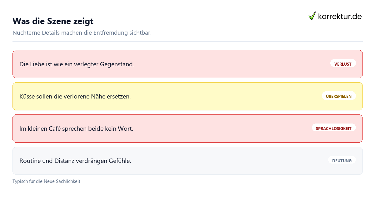 Was die Szene zeigt Sachliche Romanze Analyse von Sprache und Deutung