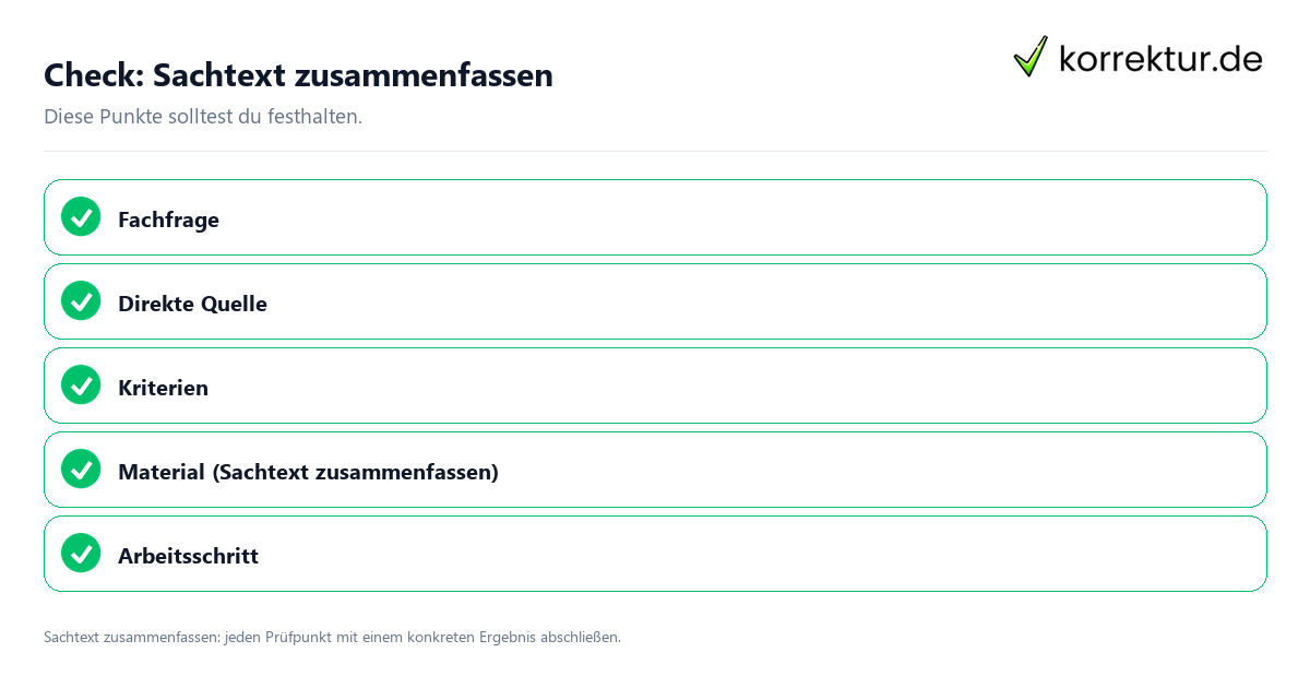 Check: Sachtext zusammenfassen Sachtext zusammenfassen mit einer themenspezifischen Checkliste