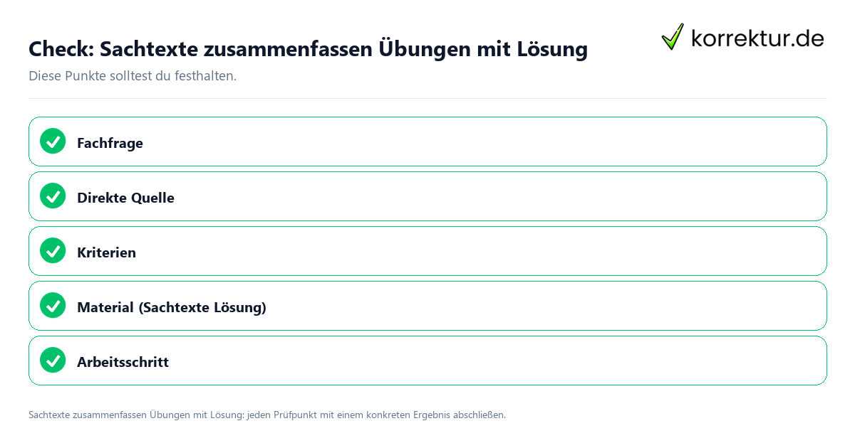 Check: Sachtexte zusammenfassen Übungen mit Lösung Sachtexte zusammenfassen Übungen mit Lösung mit einer themenspezifischen Checkliste