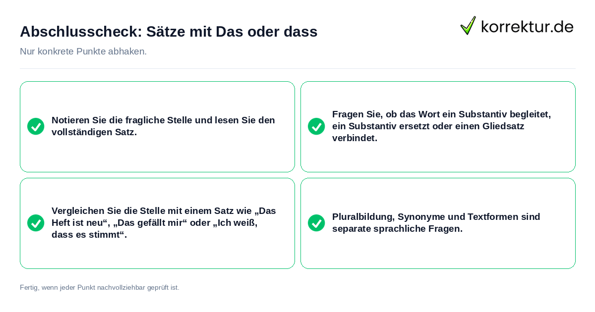 Konkreter Abschlusscheck zu Sätze mit Das oder dass