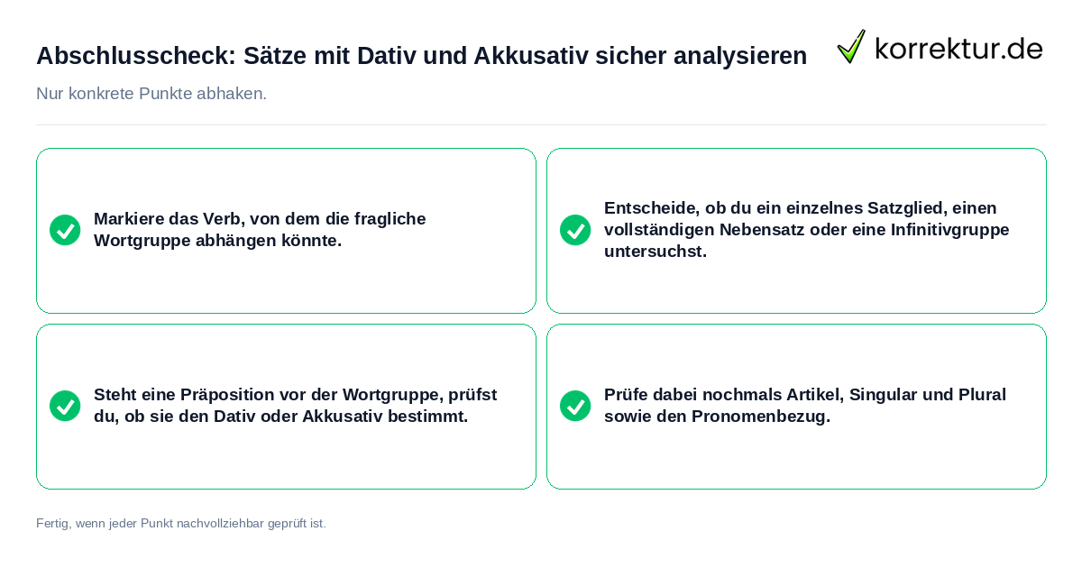 Konkreter Abschlusscheck zu Sätze mit Dativ und Akkusativ sicher analysieren