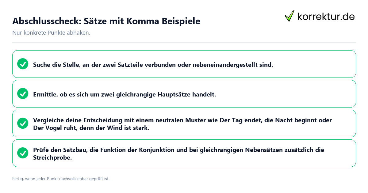 Abschlusscheck: Sätze mit Komma Beispiele Konkreter Abschlusscheck zu Sätze mit Komma Beispiele