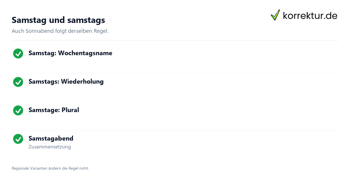 Samstag oder samstags im Überblick