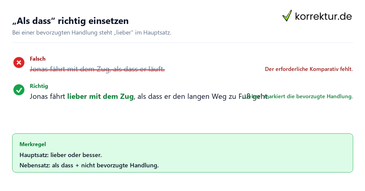 „Als dass“ richtig einsetzen Wie die Satzverbindung mit „als dass“ funktioniert: Satz mit lieber richtig bilden