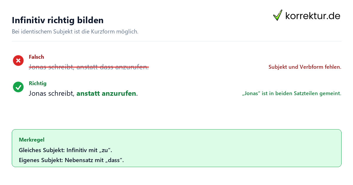 Satzverbindung mit „anstatt dass“ und „anstatt zu“ richtig bilden