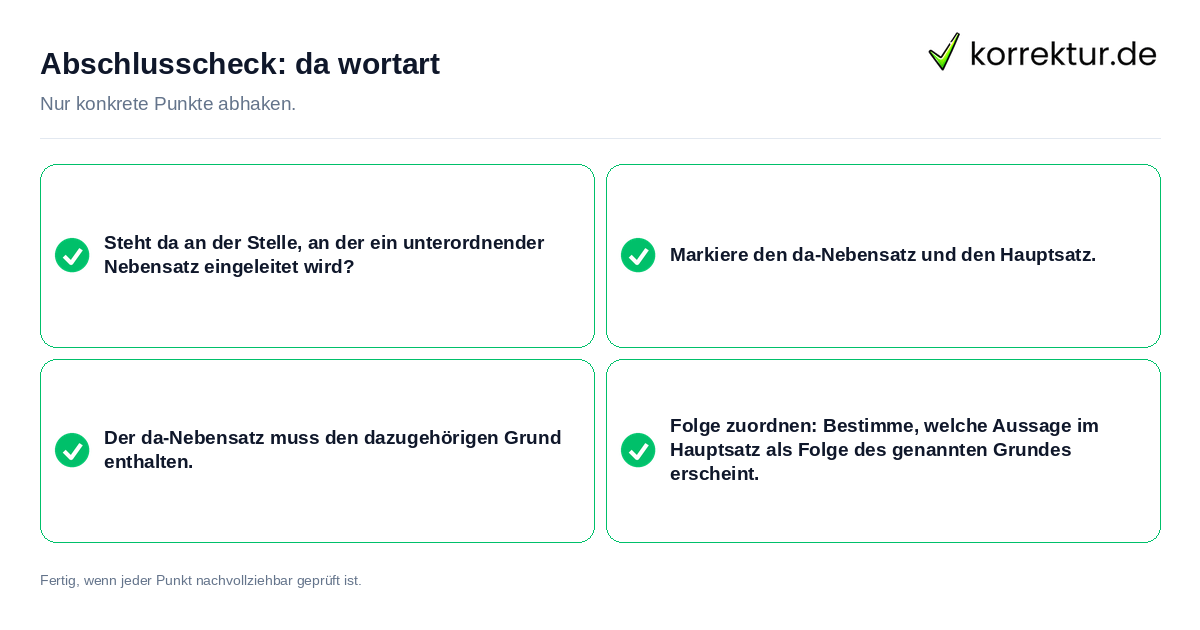 Konkreter Abschlusscheck zu da wortart