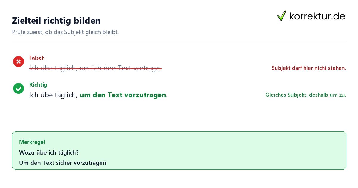 Wie damit und um zu ein Ziel im Satz ausdrücken: Satzkorrektur
