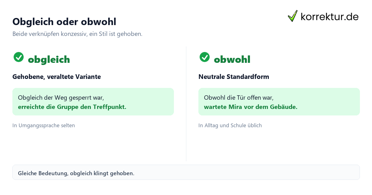 Obgleich oder obwohl Obgleich als Satzverbindung: Vergleich mit obwohl