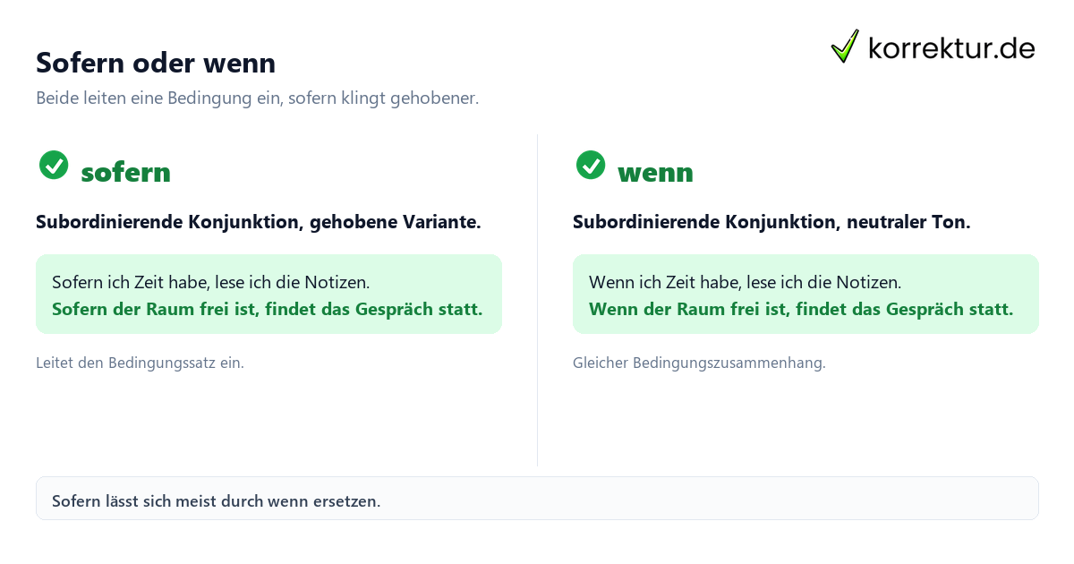 Sofern oder wenn Satzverbindung mit sofern: Vergleich mit wenn als Konjunktion