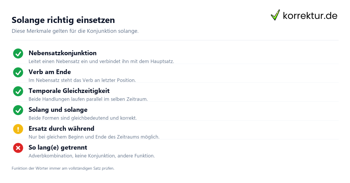 Solange richtig einsetzen Solange Satzverbindung: Merkmale und Grenzen der Konjunktion auf einen Blick
