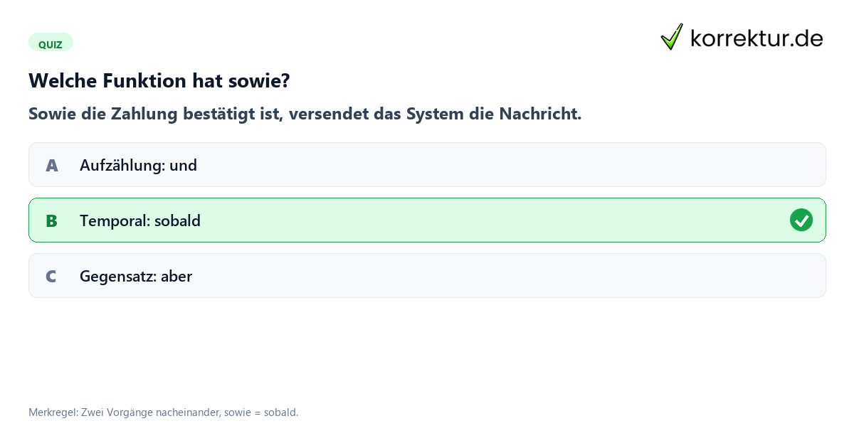 Sowie richtig verstehen und im Satz anwenden mit einer Satzprobe