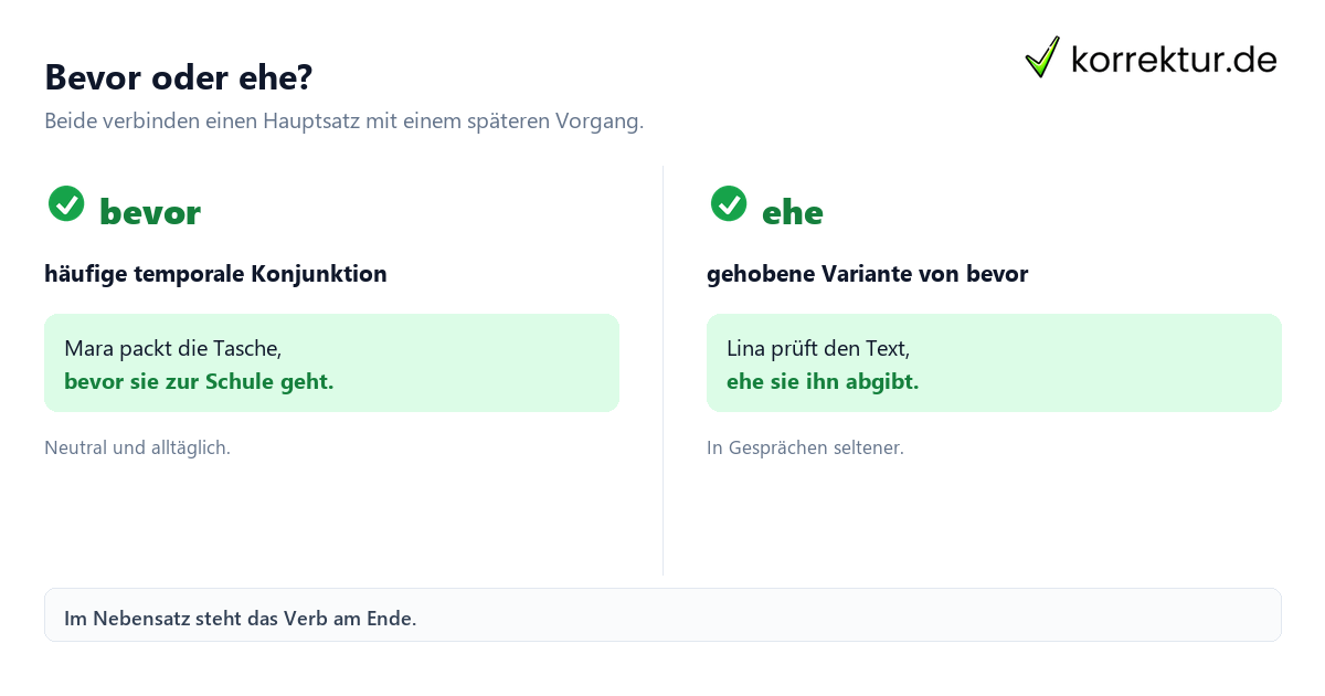 Temporale Satzverbindungen mit bevor und ehe verstehen: bevor und ehe im Vergleich
