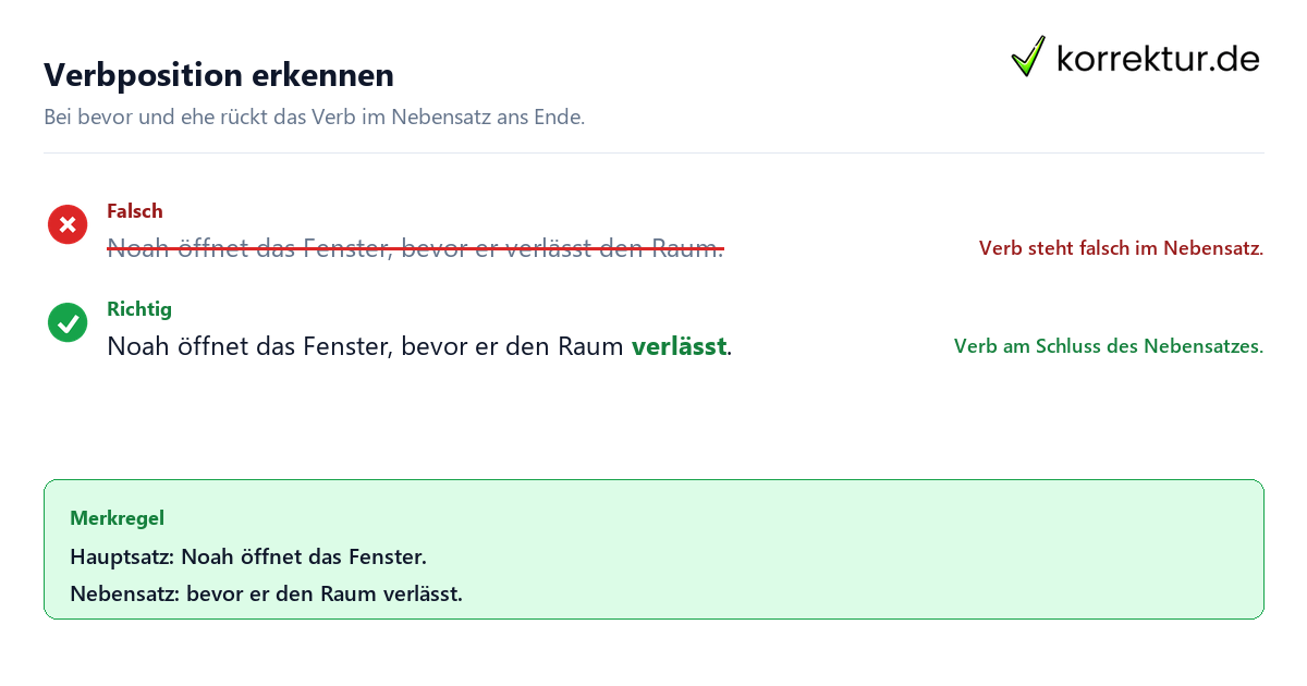 Temporale Satzverbindungen mit bevor und ehe verstehen: Verb im Nebensatz