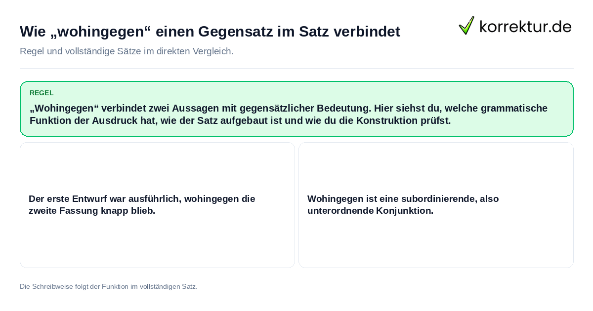 Konkrete Regel und vollständige Beispielsätze zu Wie „wohingegen“ einen Gegensatz im Satz verbindet