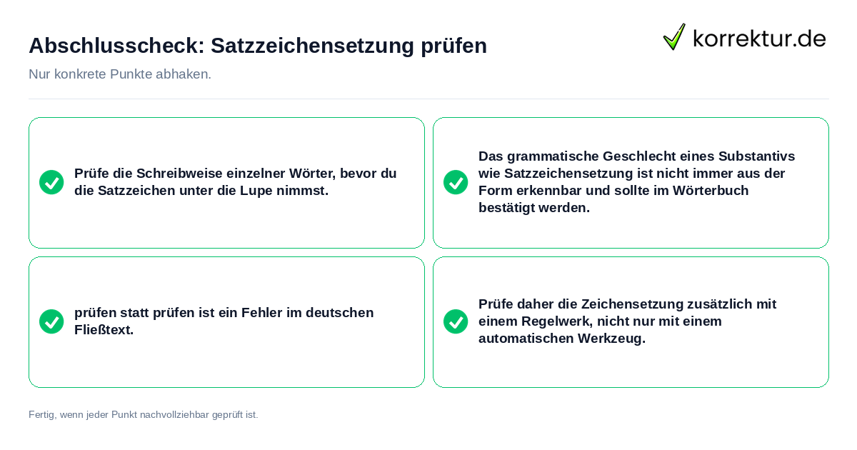 Konkreter Abschlusscheck zu Satzzeichensetzung prüfen