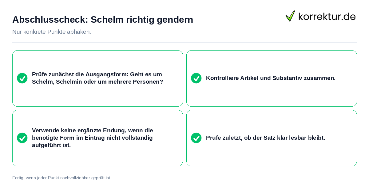 Konkreter Abschlusscheck zu Schelm richtig gendern