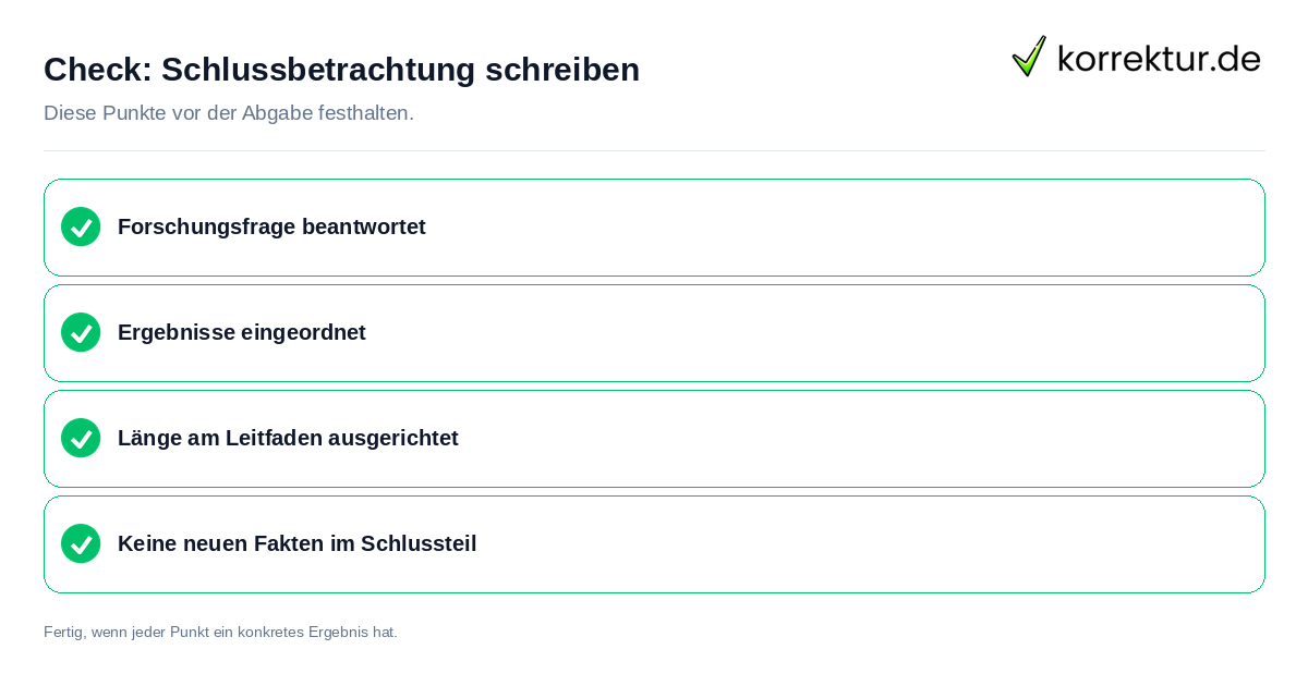 Schlussbetrachtung schreiben: Prüfliste mit vier Punkten