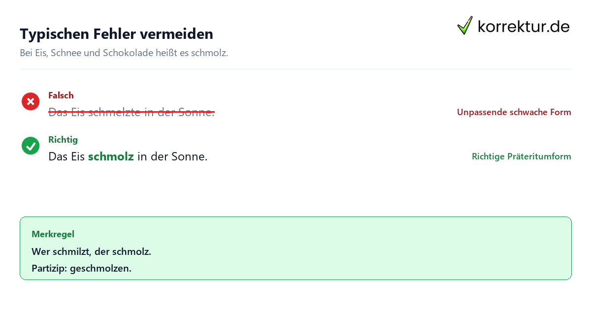 Typischen Fehler vermeiden Schmelzte oder schmolz richtig schreiben mit Satzkorrektur