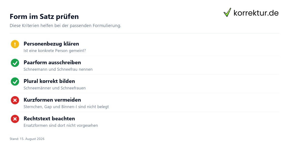 Form im Satz prüfen Schneemann richtig gendern und passend formulieren im Satzkontext