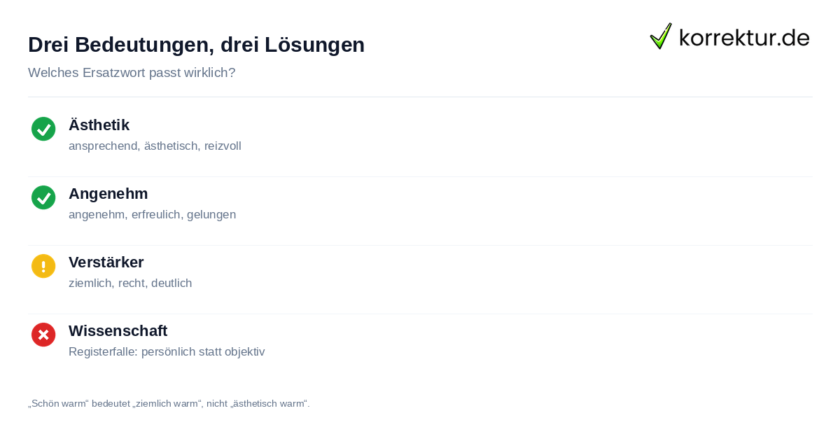 Drei Bedeutungen, drei Lösungen Synonyme für schön: drei Bedeutungen und deren korrektes Register