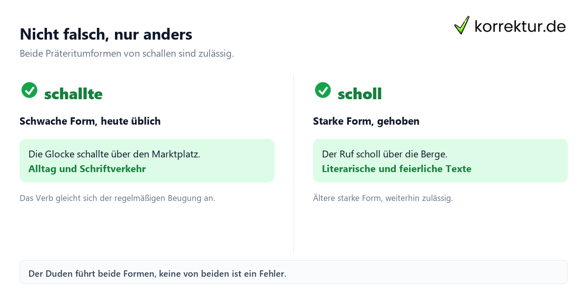 scholl und schallte im Vergleich: schwache und starke Präteritumform