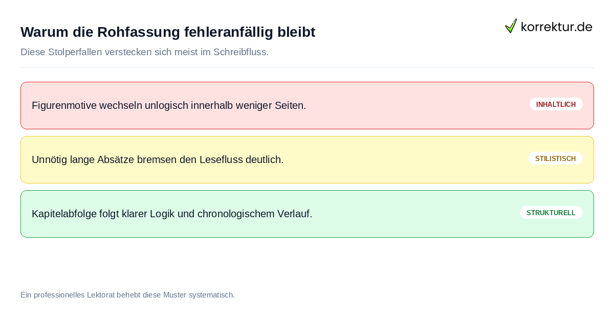 Typische Fehlerquellen in der Rohfassung: Doppelte Motive und Namenswechsel