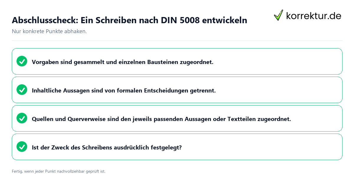 Konkreter Abschlusscheck zu Ein Schreiben nach DIN 5008 entwickeln