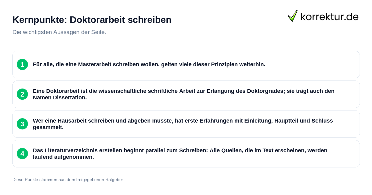 Kernpunkte: Doktorarbeit schreiben Konkrete Kernpunkte zu Doktorarbeit schreiben