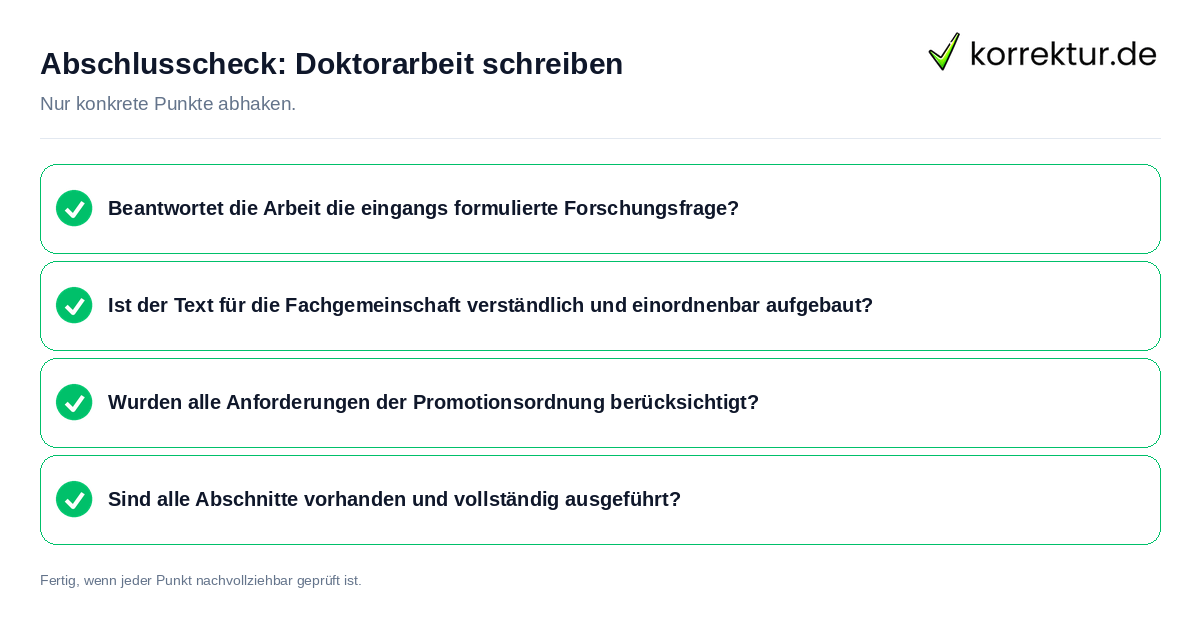 Abschlusscheck: Doktorarbeit schreiben Konkreter Abschlusscheck zu Doktorarbeit schreiben