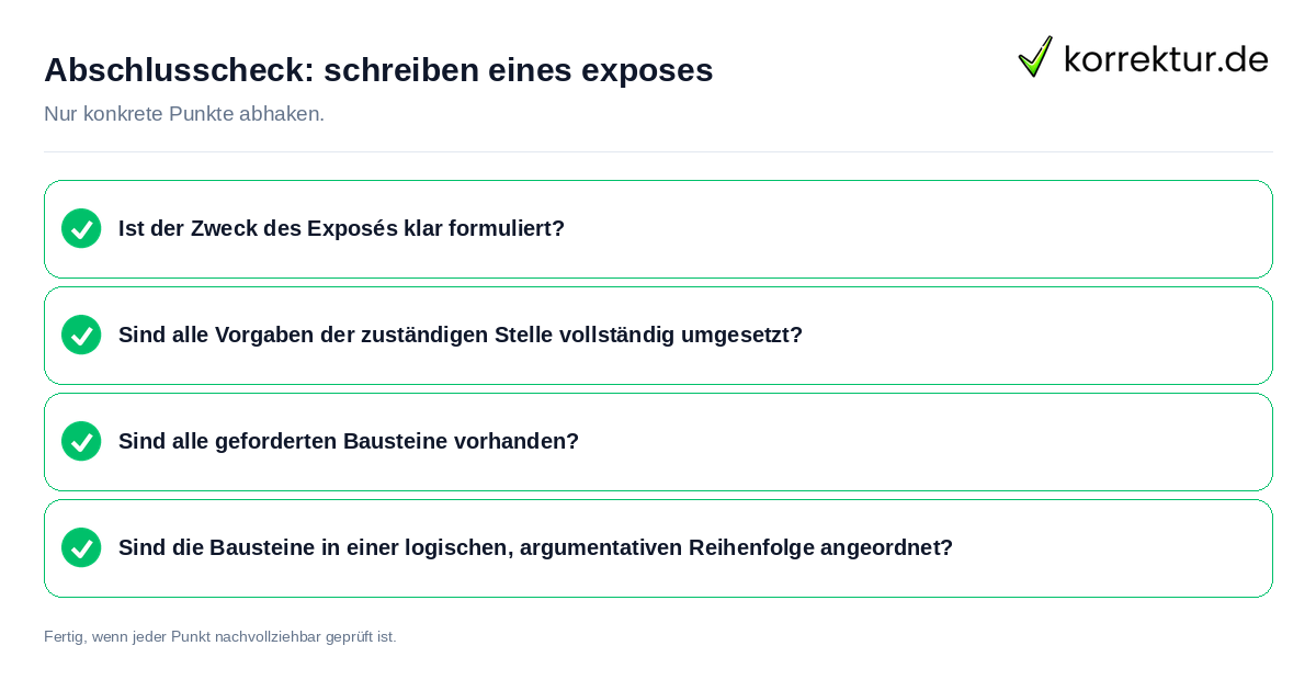 Konkreter Abschlusscheck zu schreiben eines exposes